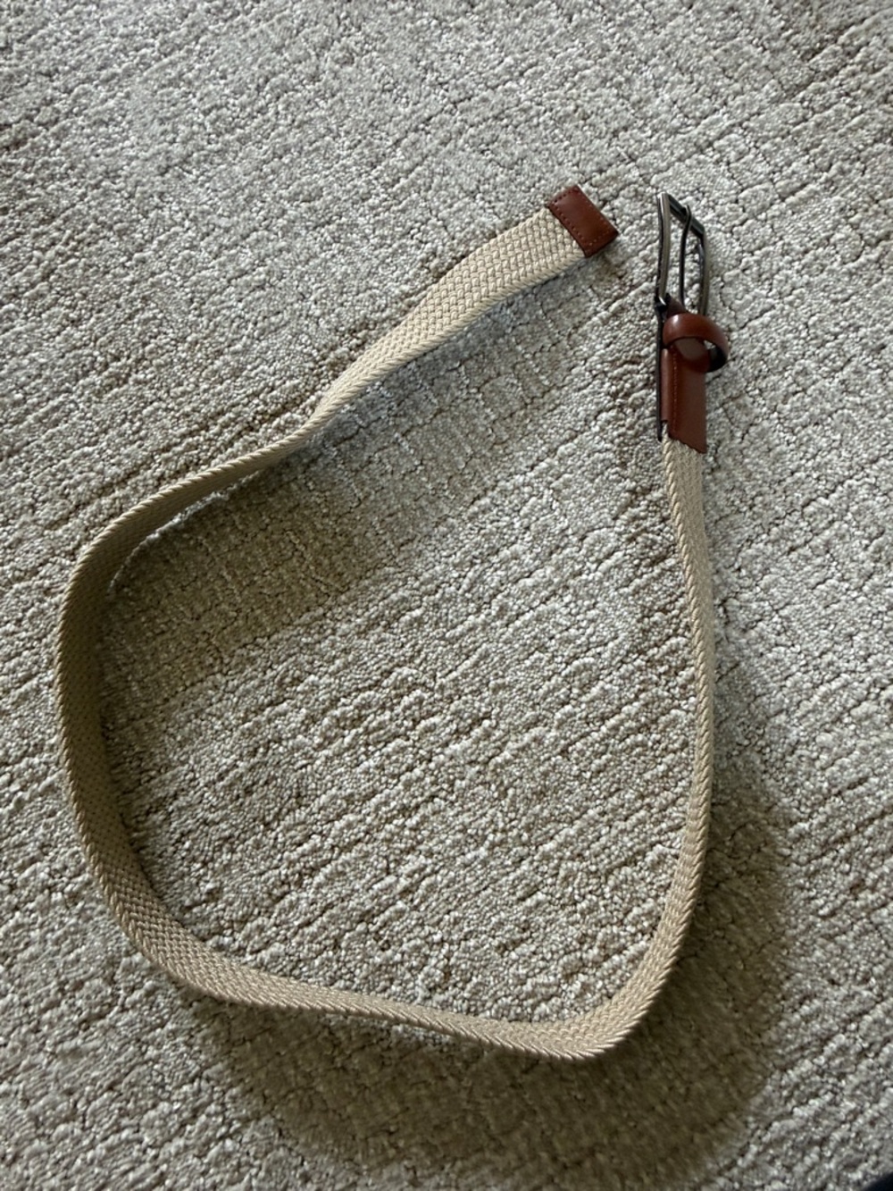 Men’s Woven Canvas Belt with Brown Leather Accents